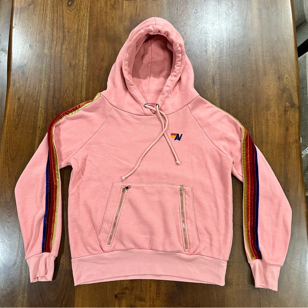 Aviator Nation Women’s Velvet Striped Pullover Hoodie Size Small